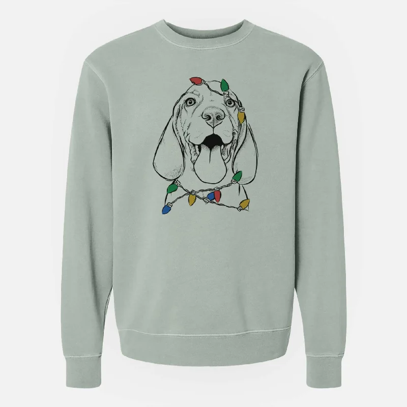 Christmas Lights Bodi the Vizsla - Unisex Pigment Dyed Crew Sweatshirt