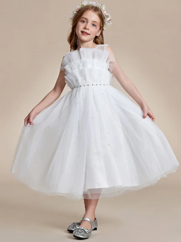 Shiny Flower Girl Dress with layer of tulle on the princess chest