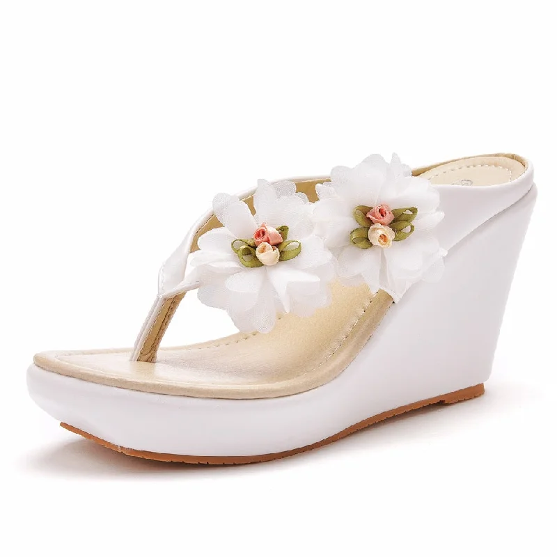 Casual Flower Decor Flip-Flop Wedge Heels Sandals